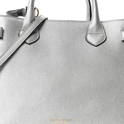 Burberry Metallic Grainy Calfskin House Check Medium Banner Tote Silver 13 of 17