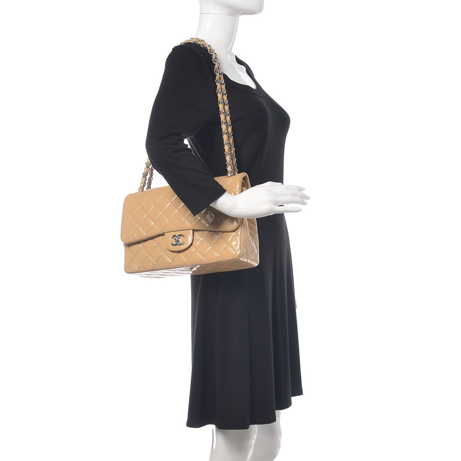 Chanel Patent Quilted Jumbo Double Flap Beige 2 of 15