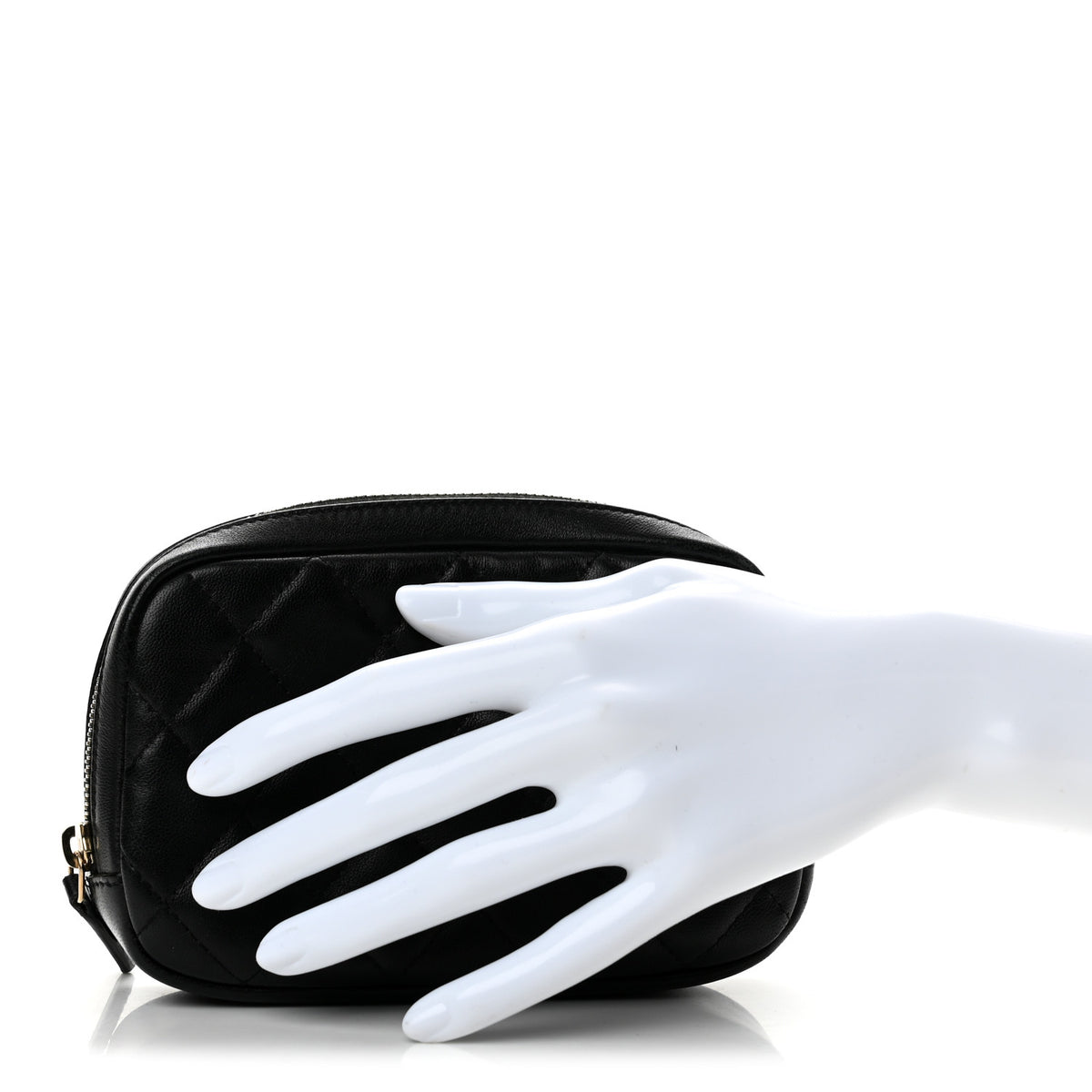 Lambskin Quilted Small Curvy Pouch Cosmetic Case Black