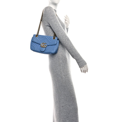 Gucci Calfskin Matelasse Small GG Marmont Shoulder Bag Clear Sky Blue 2 of 9