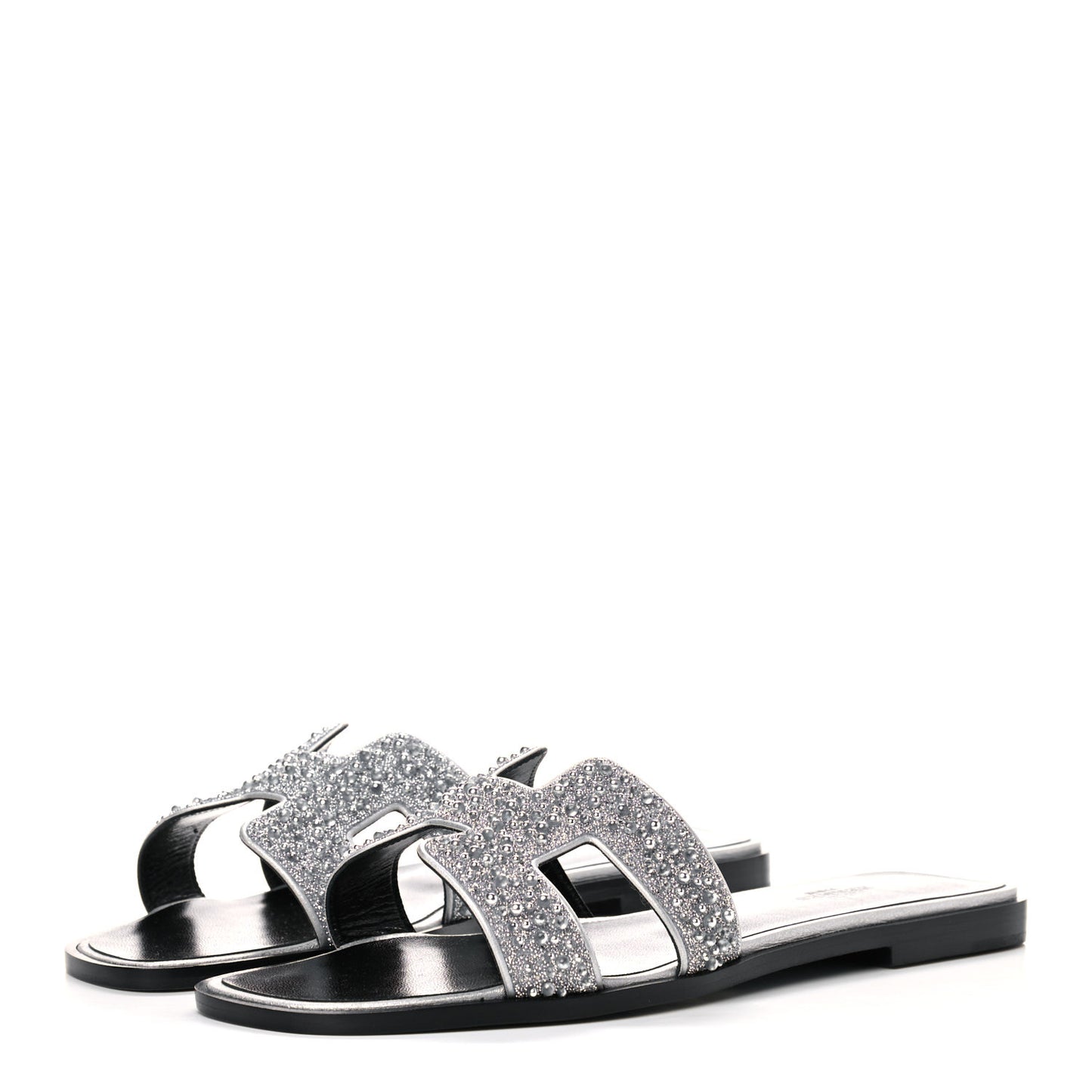 Velvet Goatskin Crystal Beads Oran Sandals 39 Gris Argente