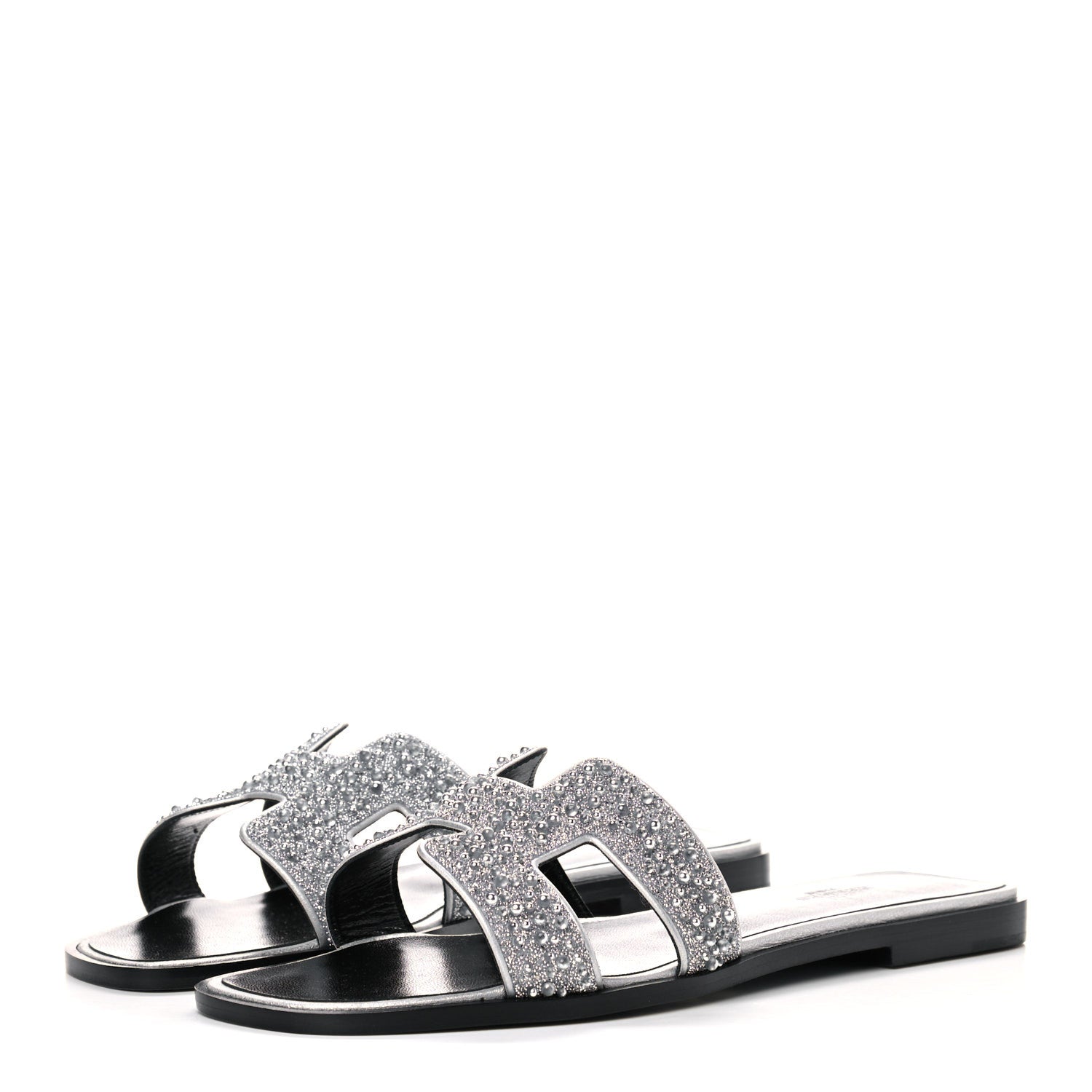 Hermes Velvet Goatskin Crystal Beads Oran Sandals 39 Gris Argente 3 of 8