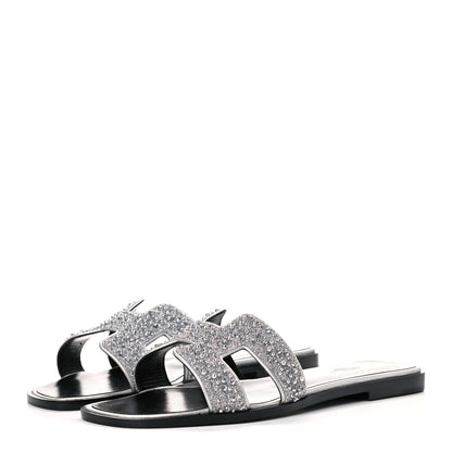 Hermes Velvet Goatskin Crystal Beads Oran Sandals 39 Gris Argente 3 of 8