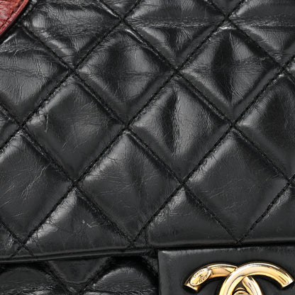 Chanel Glazed Calfskin Castle Rock Large Flap Black Burgundy 8 of 15