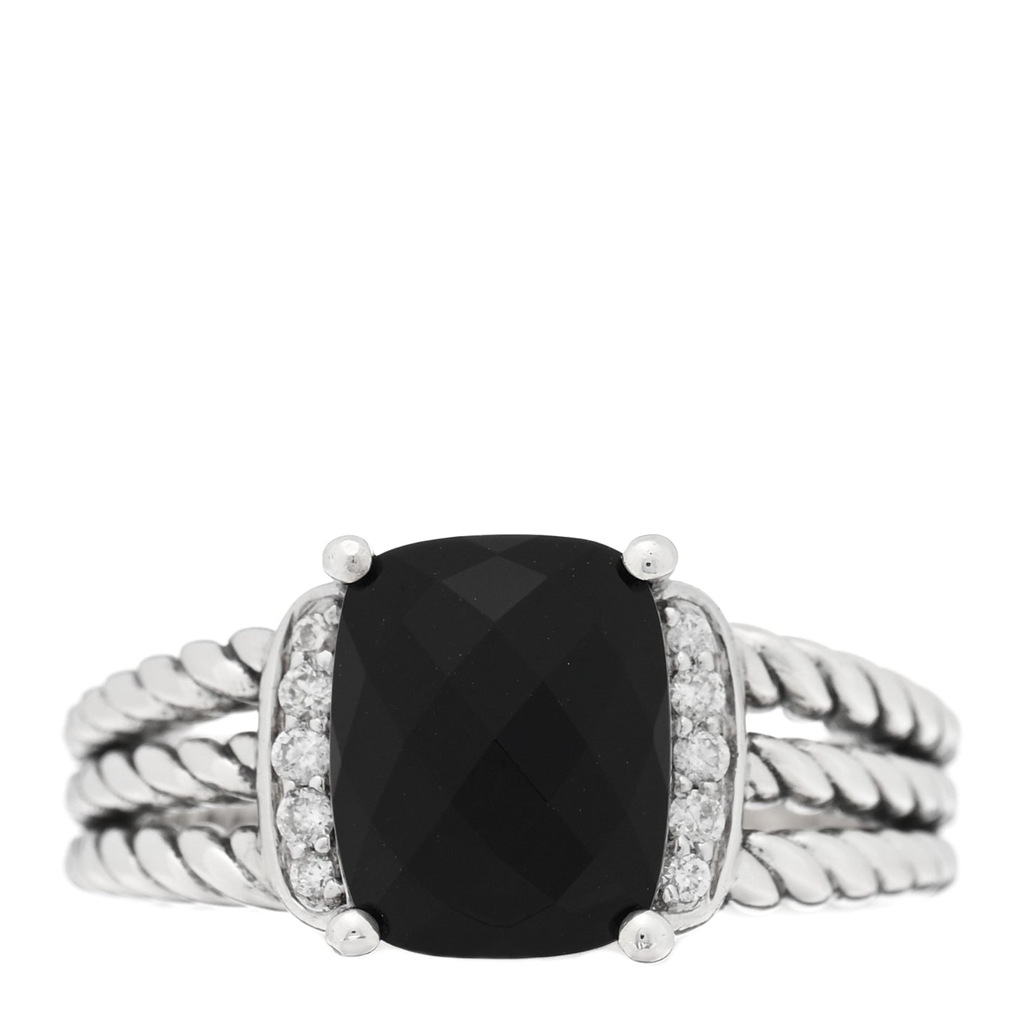 Sterling Silver Diamond Black Onyx 10mm Petite Wheaton Ring 56 7.5