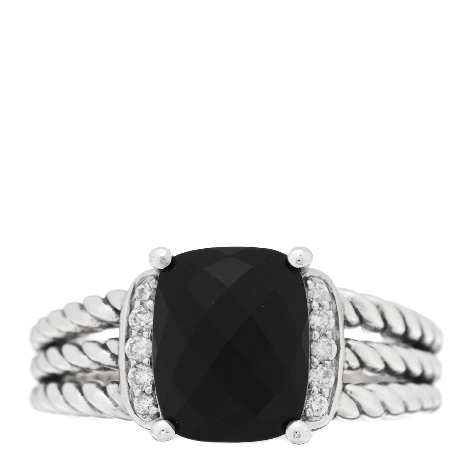 David Yurman Sterling Silver Diamond Black Onyx 10mm Petite Wheaton Ring 56 7.5 1 of 5