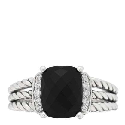 David Yurman Sterling Silver Diamond Black Onyx 10mm Petite Wheaton Ring 56 7.5 1 of 5