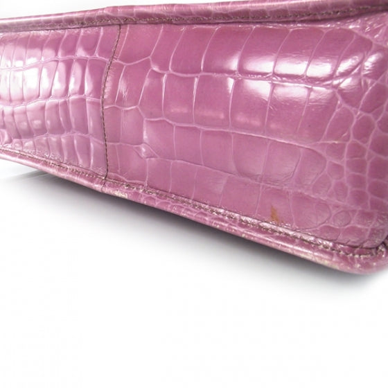 Calfskin Crocodile Embossed Structured Tote Bag Pink