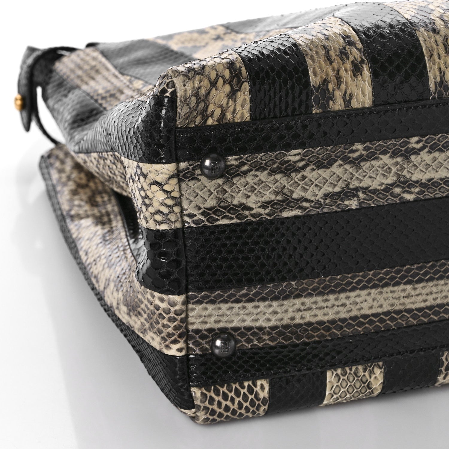 Fendi Snakeskin Striped Large Peekaboo Iconic Satchel Natural Black 8 of 9
