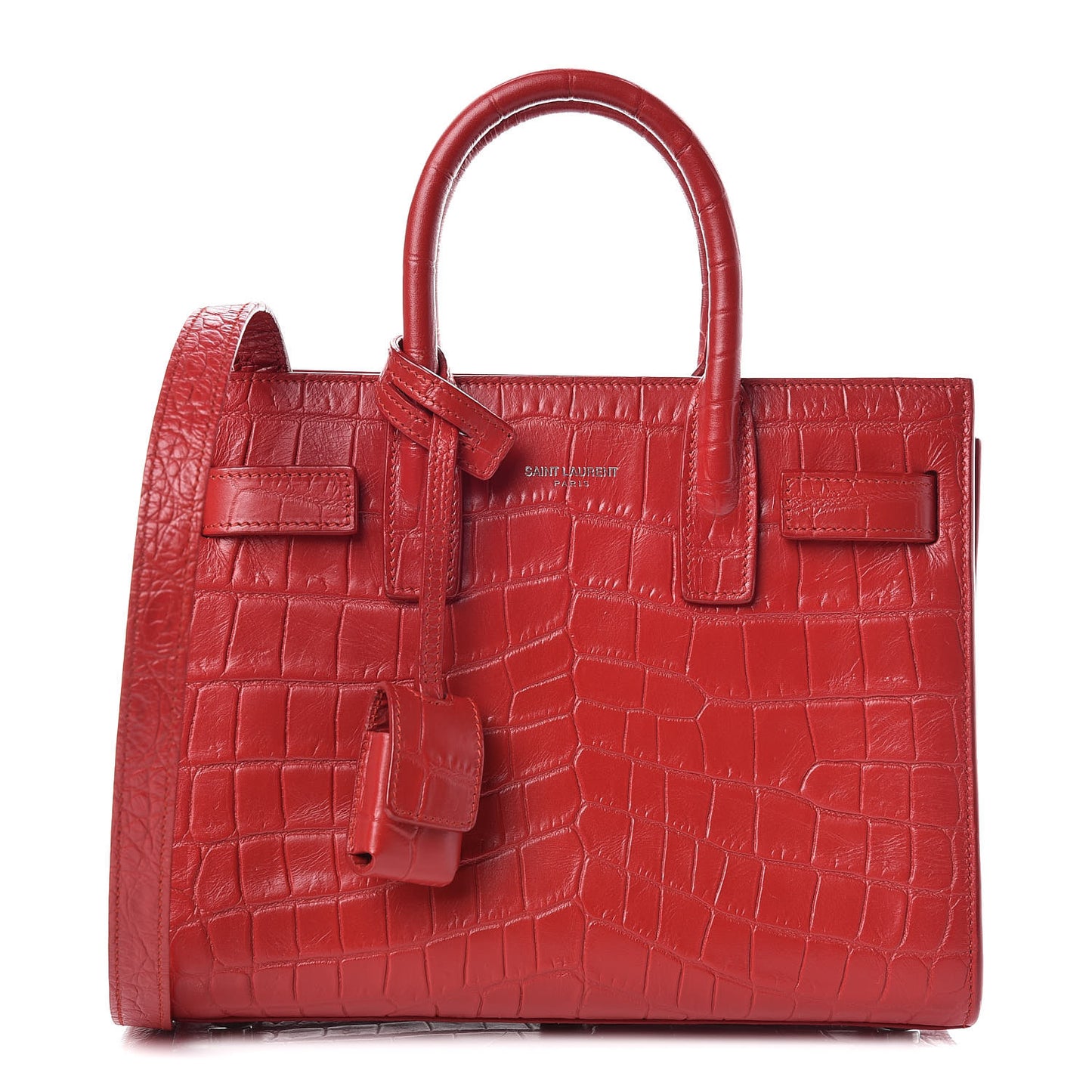 Calfskin Crocodile Embossed Nano Sac De Jour Dark Red