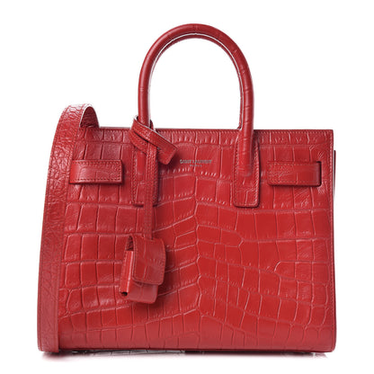 Saint Laurent Calfskin Crocodile Embossed Nano Sac De Jour Dark Red 1 of 10
