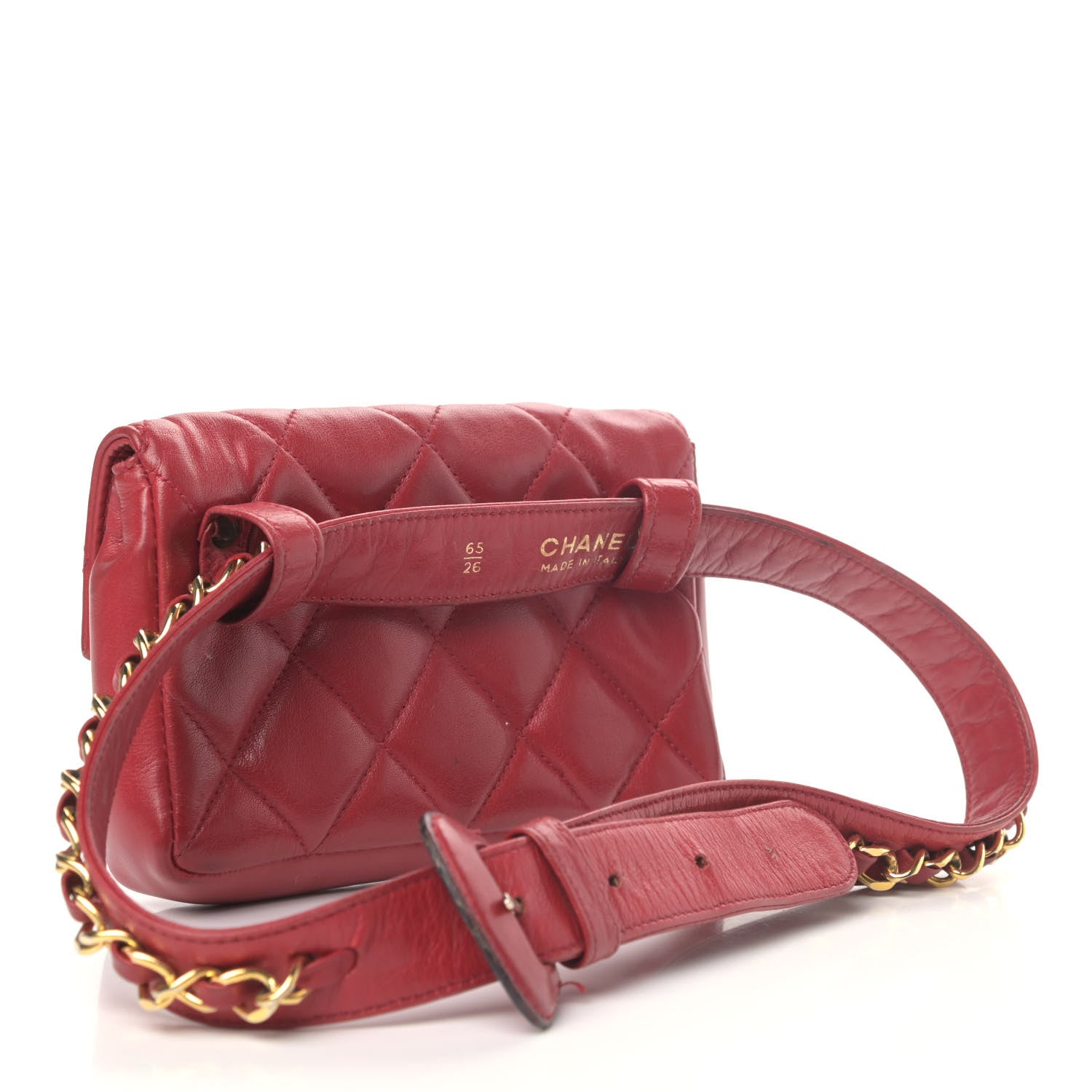 Chanel Lambskin Quilted Flap Waist Belt Bag 65 26 Red 2 of 8