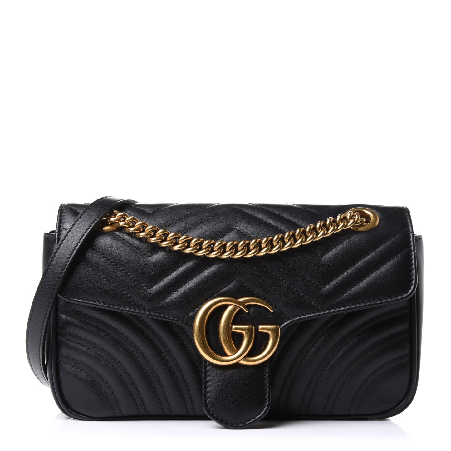 Calfskin Matelasse Small GG Marmont Shoulder Bag Black