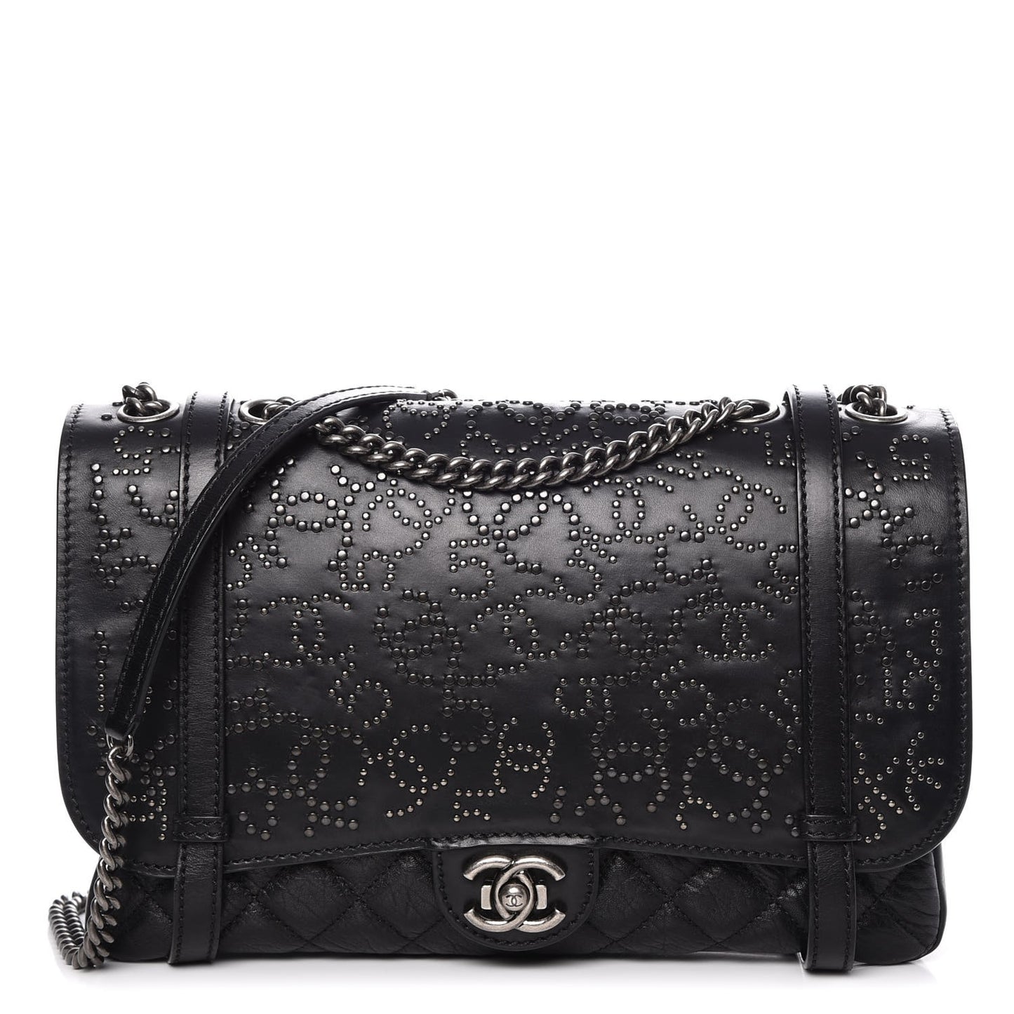 Studded Calfskin Lambskin Paris Dallas Flap Black