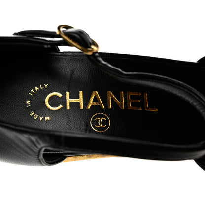 Chanel Lambskin Cap Toe Open Wedge 38 Black 7 of 8