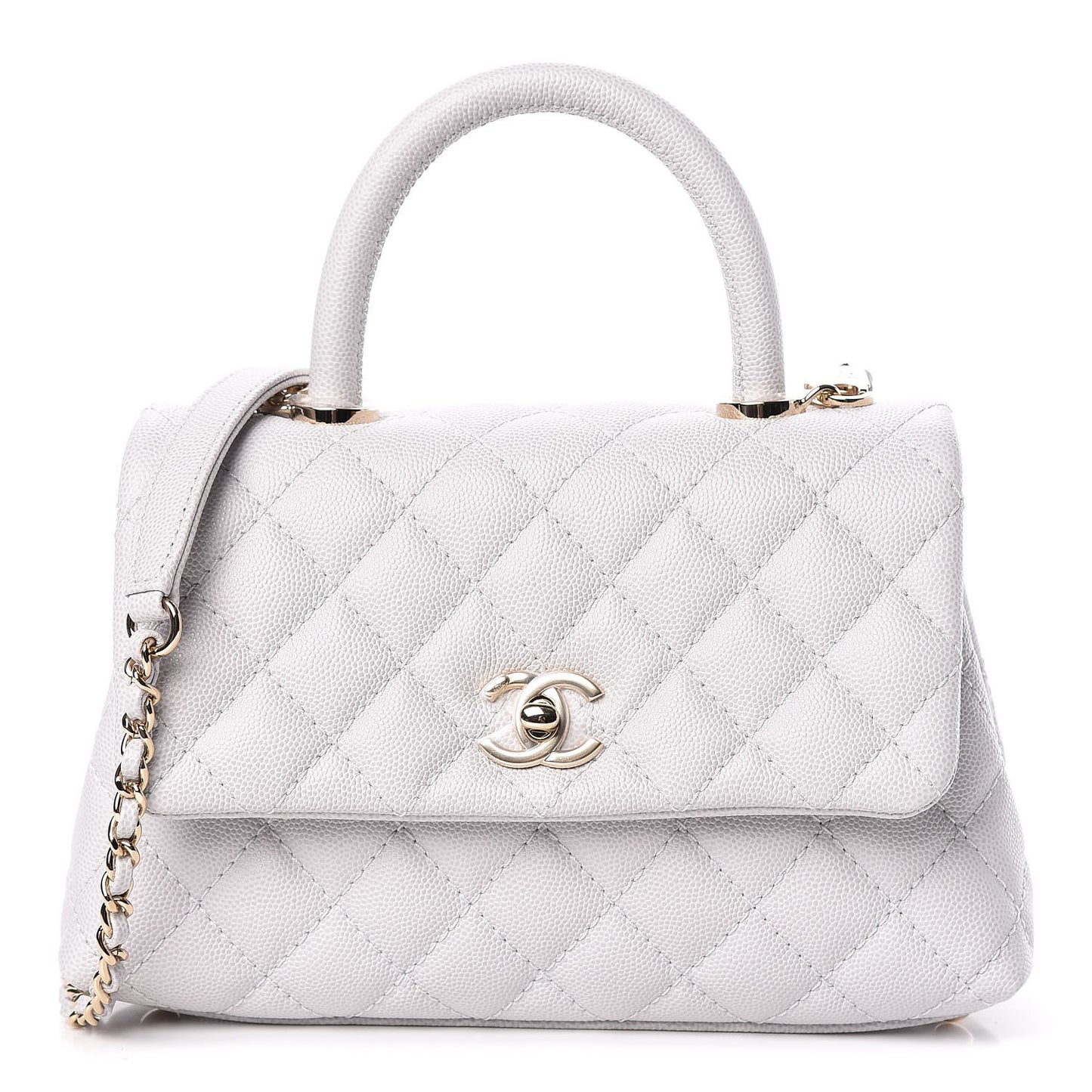 Caviar Quilted Mini Coco Handle Flap Light Grey