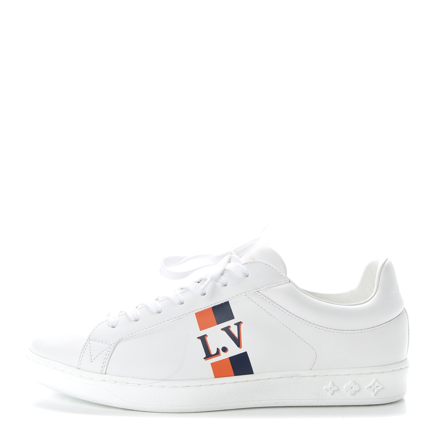 Louis Vuitton Calfskin Mens Luxembourg Sneakers 7 White Orange Navy 1 of 13