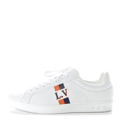 Louis Vuitton Calfskin Mens Luxembourg Sneakers 7 White Orange Navy 1 of 13
