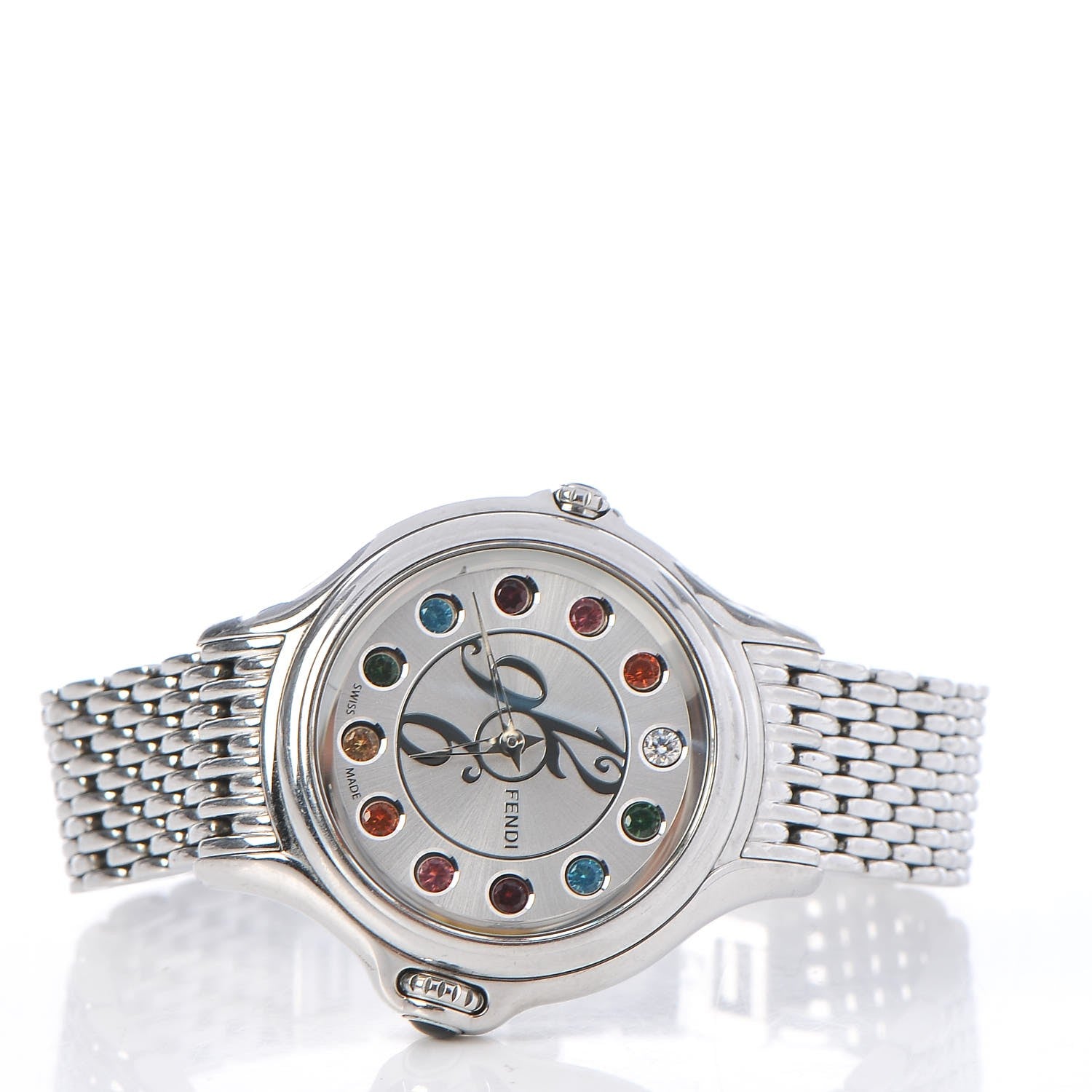 Fendi Stainless Steel Diamond Topaz 38mm Crazy Carats Rotating Gem Quartz Watch 5 of 10