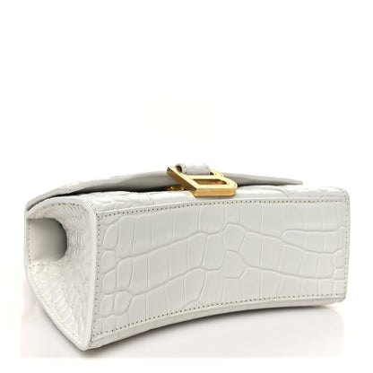 Balenciaga Shiny Calfskin Crocodile Embossed Hourglass Top Handle Bag XS White 4 of 10