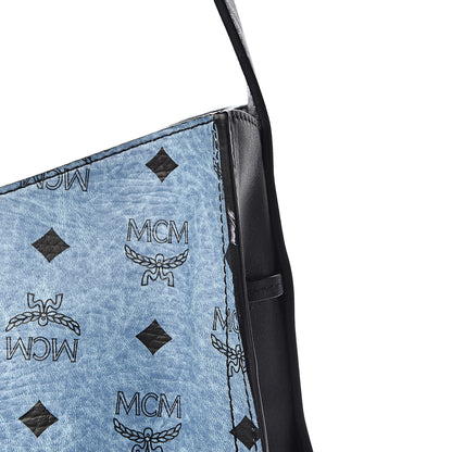MCM Visetos Calfskin Drawstring Shoulder Bag Munich Blue 7 of 10