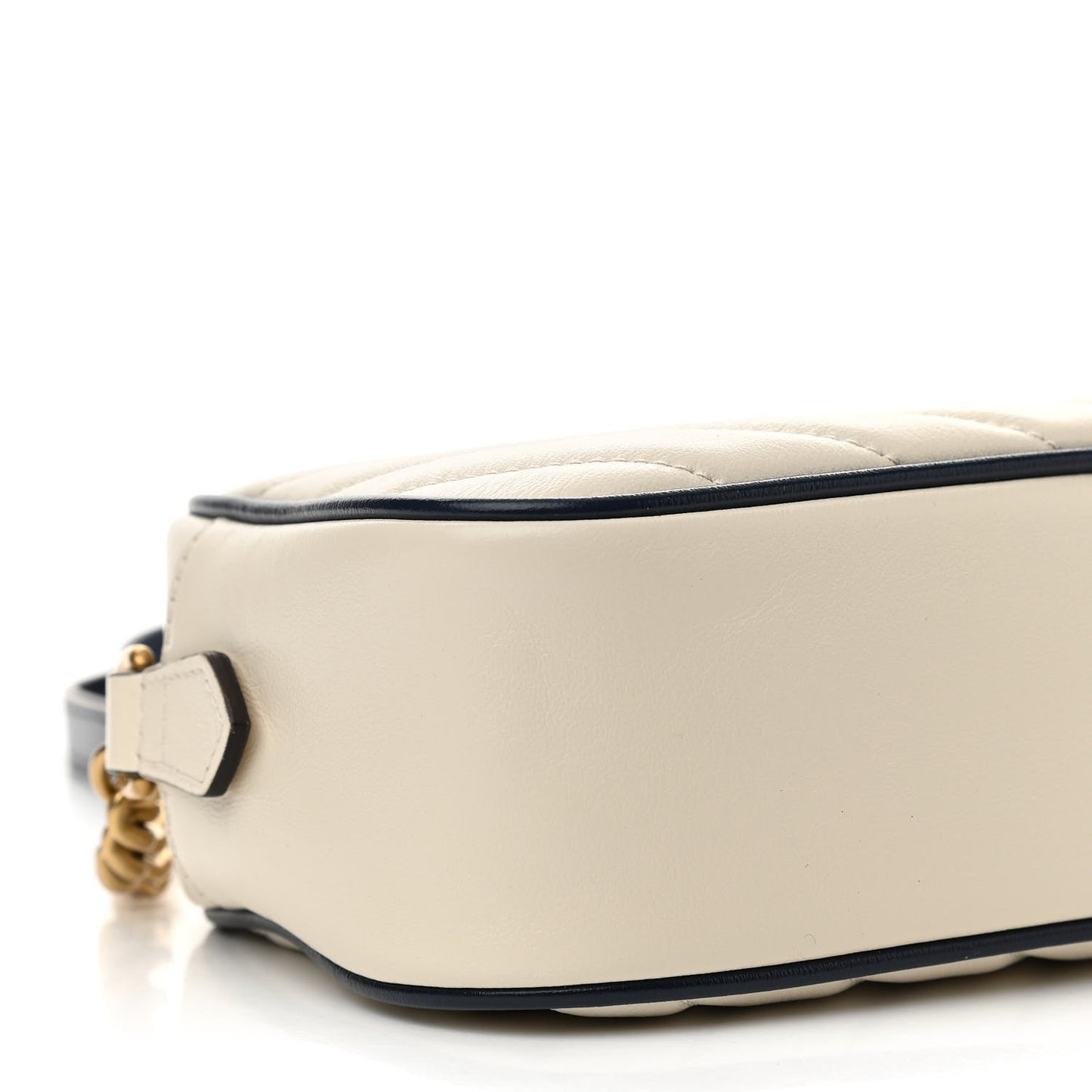 Vintage Effect Calfskin Matelasse Diagonal Small Torchon GG Marmont Chain Shoulder Bag Mystic White Blue Agata