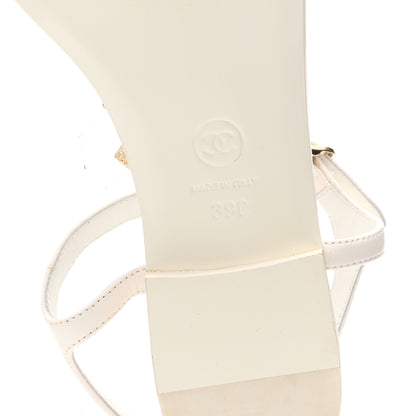 Chanel Lambskin Pearl Crystal CC Thong Sandals 39 White 7 of 9