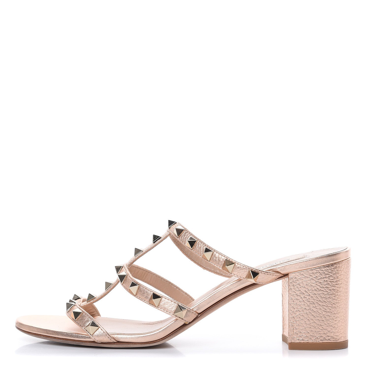 Valentino Garavani Metallic Pebbled Calfskin Rockstud 60mm Caged Slide Sandals 41 Rame 1 of 11