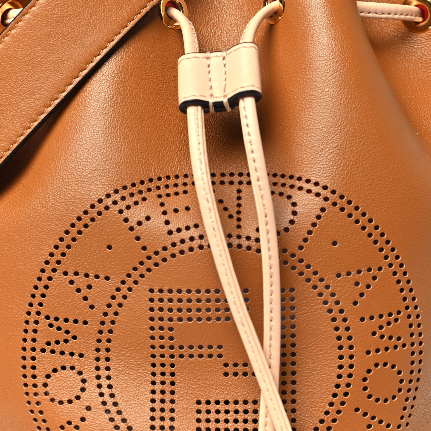 Vitello Grace F is Fendi Stamp Patch Perforated Small Mon Tresor Bucket Bag Nocciola