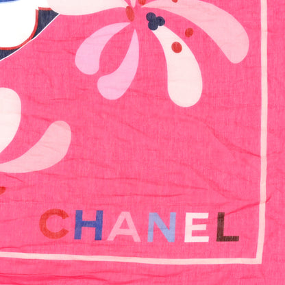 Chanel Cotton Cashmere Floral CC Pareo Scarf Pink 2 of 5