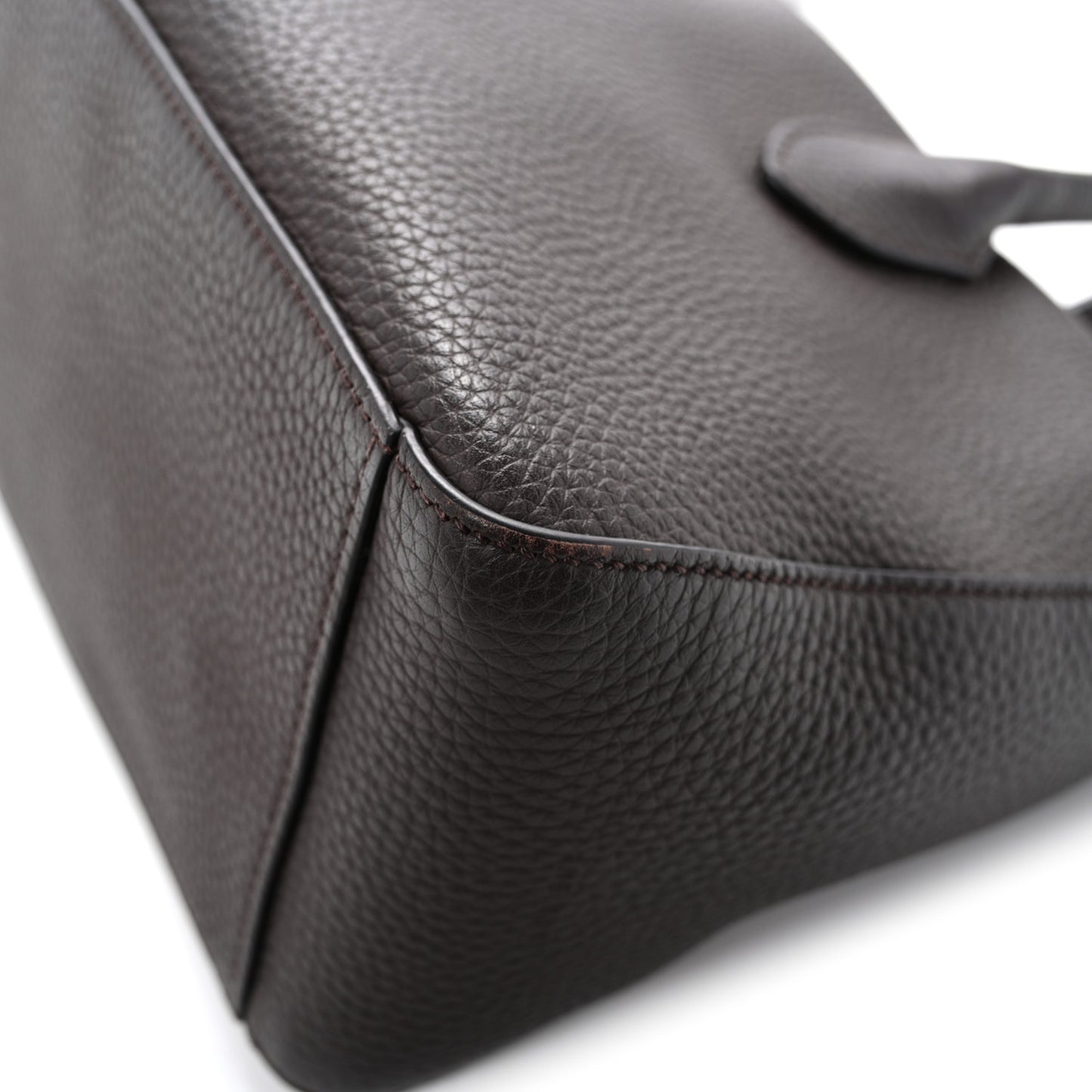 Grained Calfskin E/W Top Handle Bag Deep Brown
