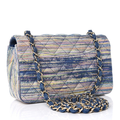 Chanel Striated Quilted Classics in Fabrics Mini Rectangular Flap Blue 3 of 8