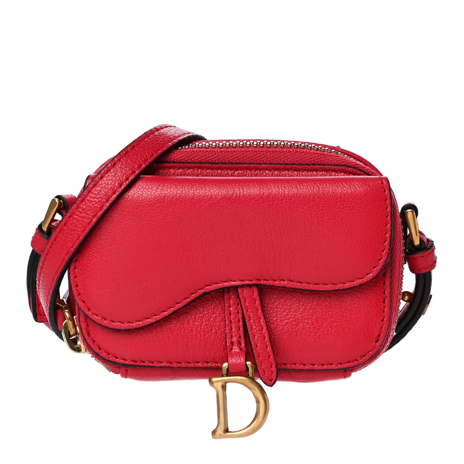 Christian Dior Goatskin Mini Saddle Shoulder Strap Pouch Red 1 of 9