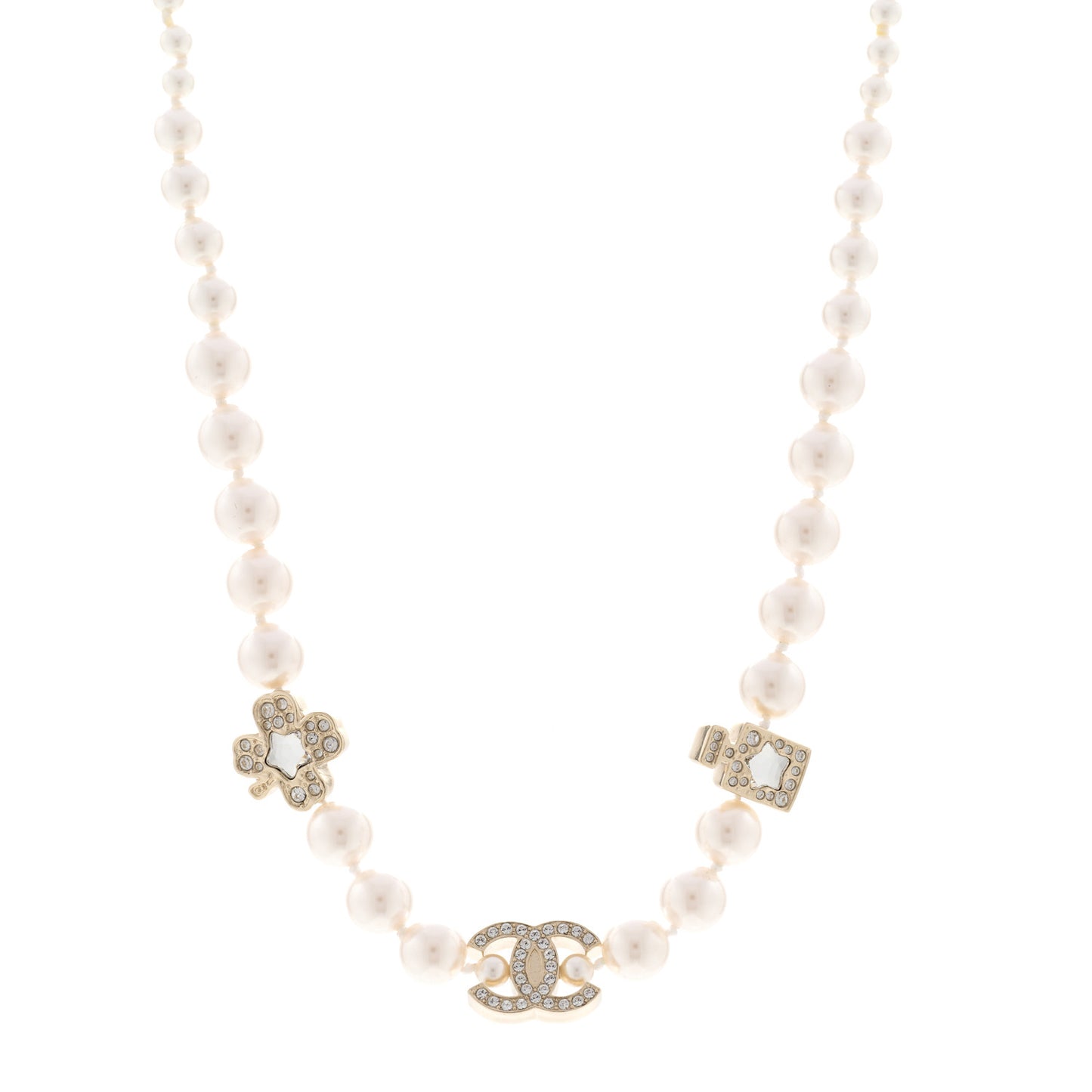 Pearl Crystal CC Short Charm Necklace Gold