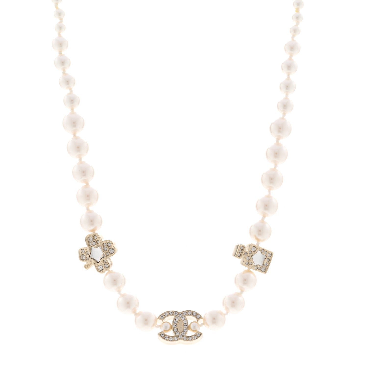 Chanel Pearl Crystal CC Short Charm Necklace Gold 1 of 6