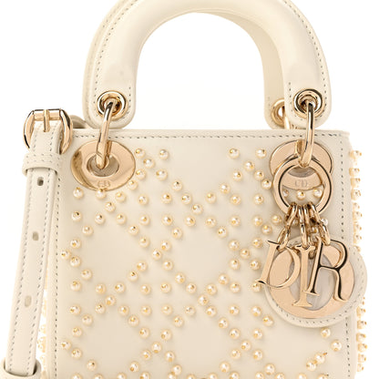 Christian Dior Lambskin Pearl Cannage Micro Lady Dior Latte 10 of 11