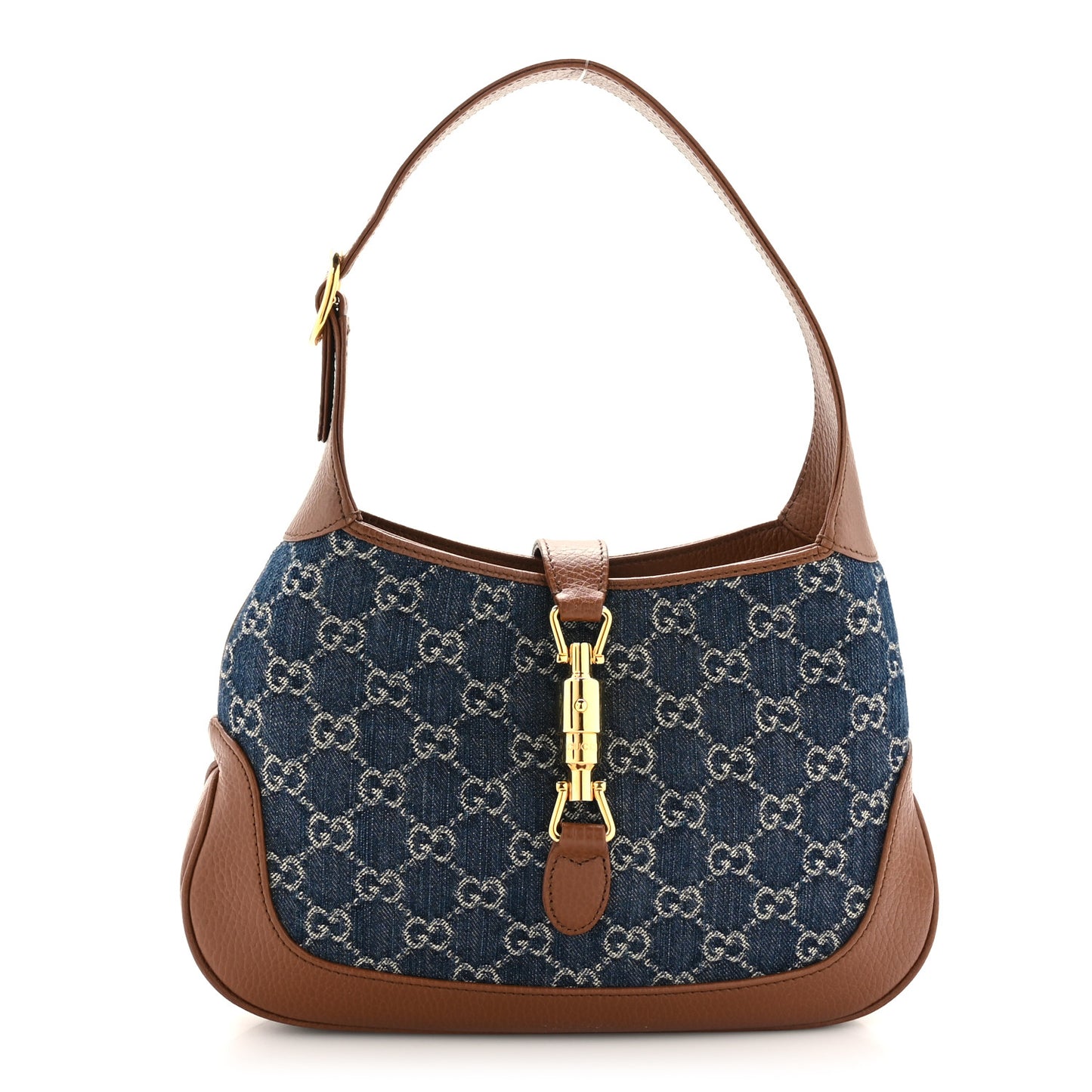 New Denim GG Monogram Calfskin Small Jackie 1961 Hobo Blue Tea Cuir