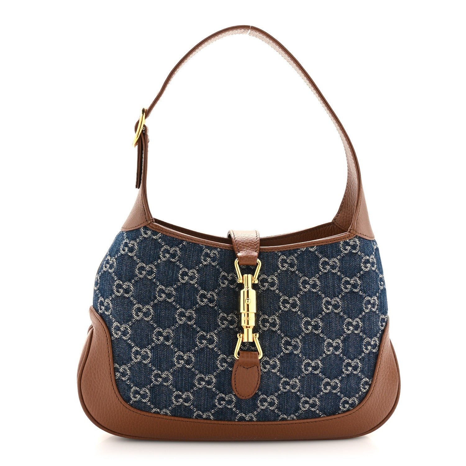 Gucci New Denim GG Monogram Calfskin Small Jackie 1961 Hobo Blue Tea Cuir 1 of 12
