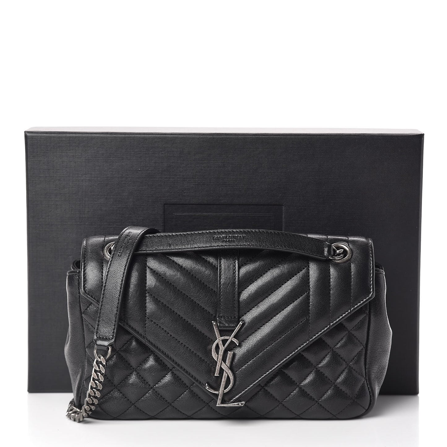 Sheepskin Tri-Quilt Monogram Medium Soft Envelope Bag Black