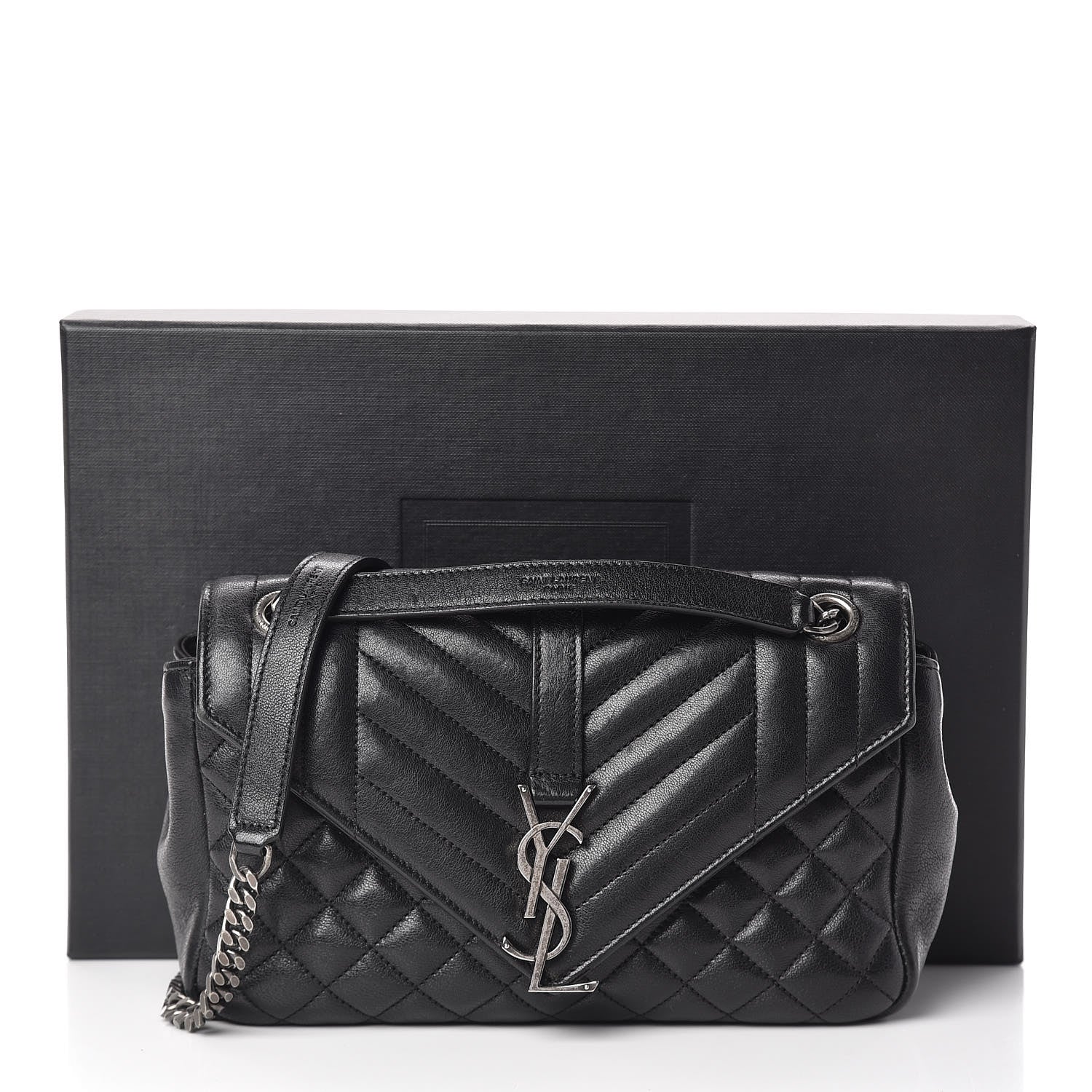 Saint Laurent Sheepskin Tri-Quilt Monogram Medium Soft Envelope Bag Black 13 of 13