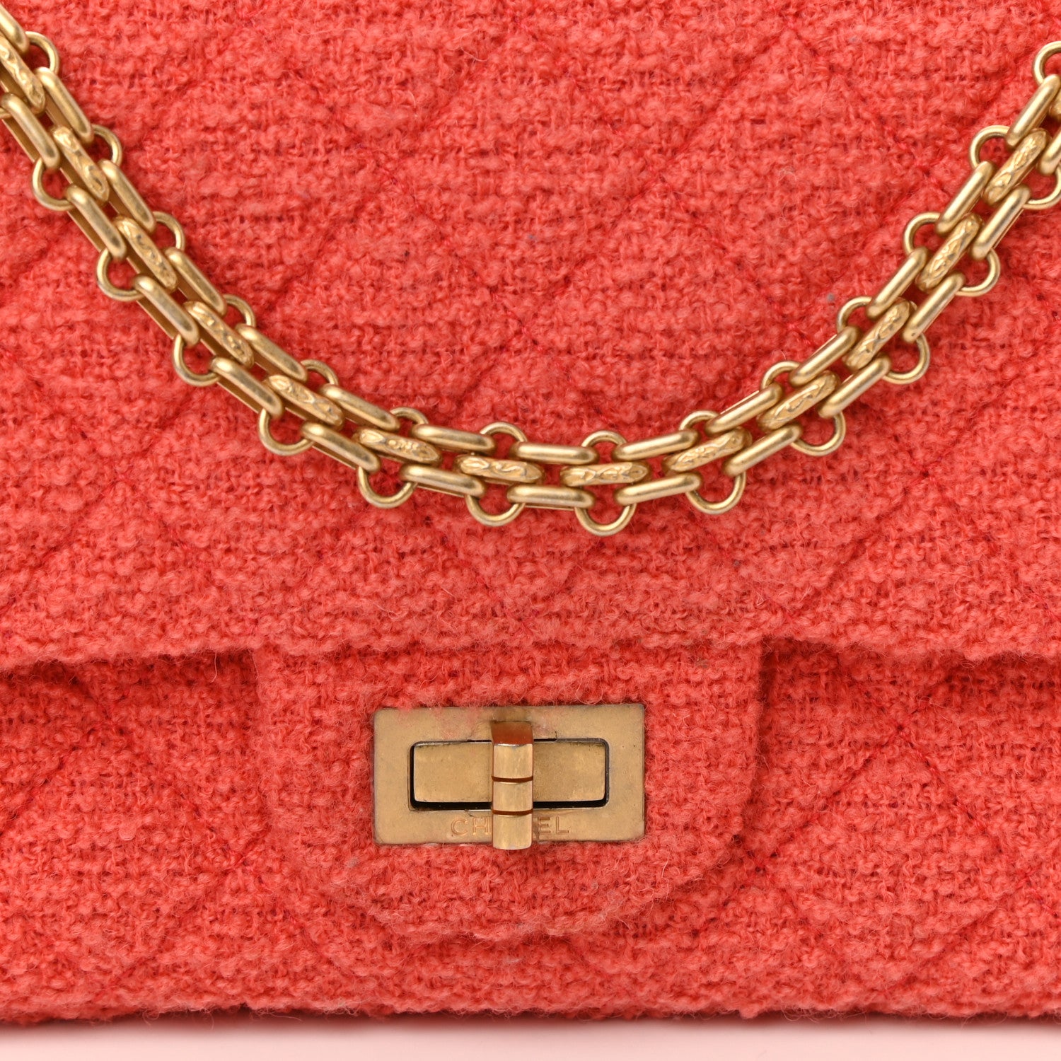 Chanel Wool Tweed Quilted 2.55 Reissue 225 Flap Coral 7 of 9