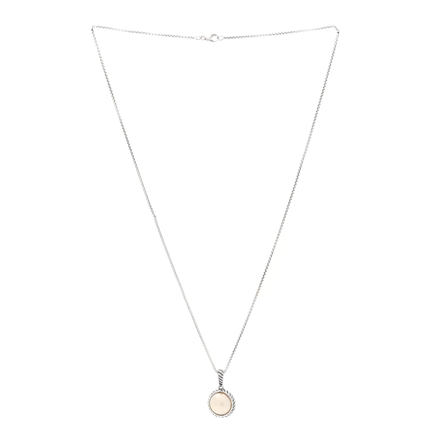 David Yurman Sterling Silver Pearl Cable Pendant Necklace 3 of 4