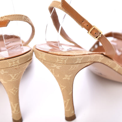 Louis Vuitton Mini Lin Slingback Sandals 37.5 Camel 14 of 16