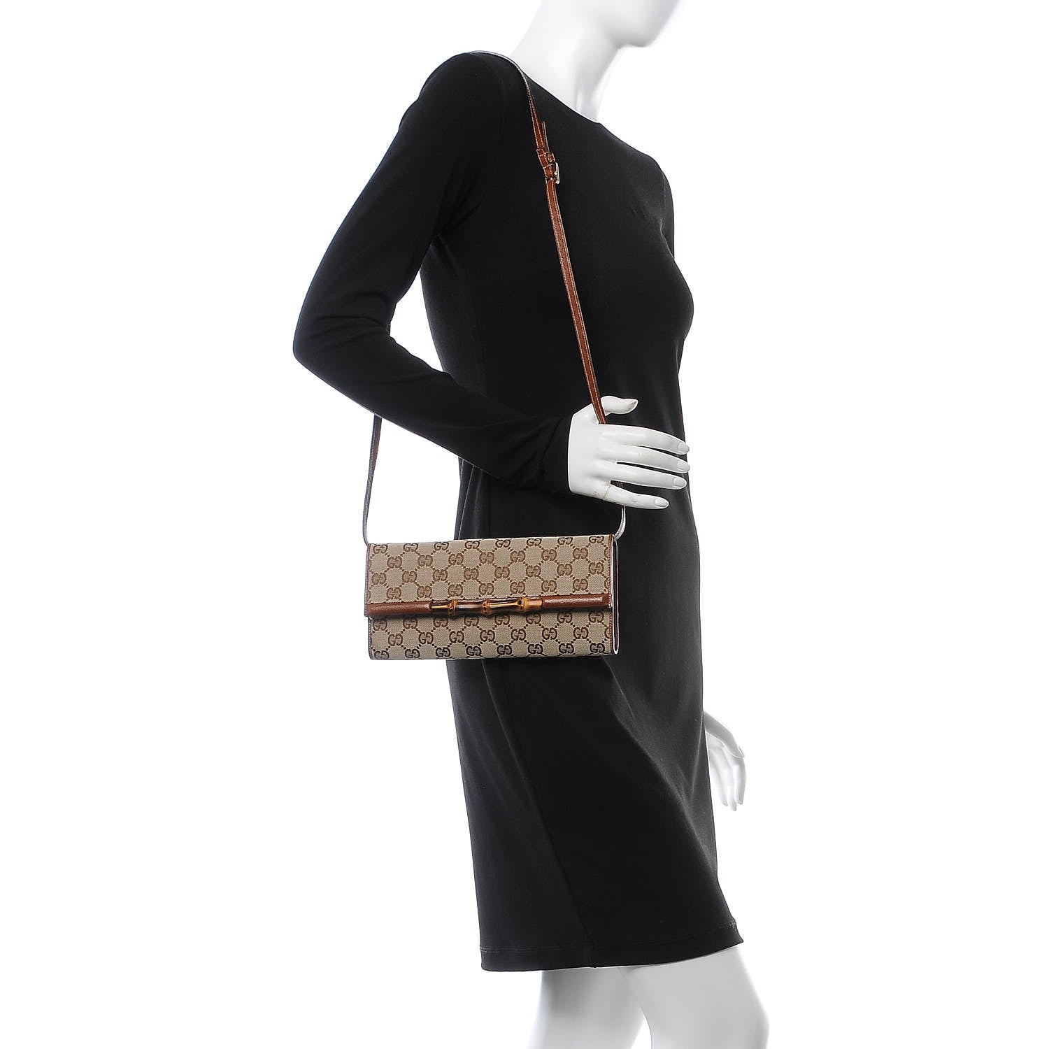 Gucci Monogram Bamboo Bar Clutch Brown 2 of 6