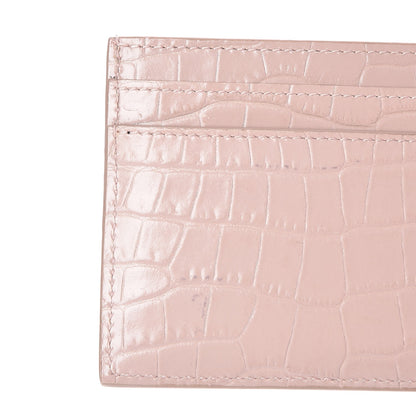 Saint Laurent Calfskin Crocodile Embossed Card Case Rose Antic 9 of 10