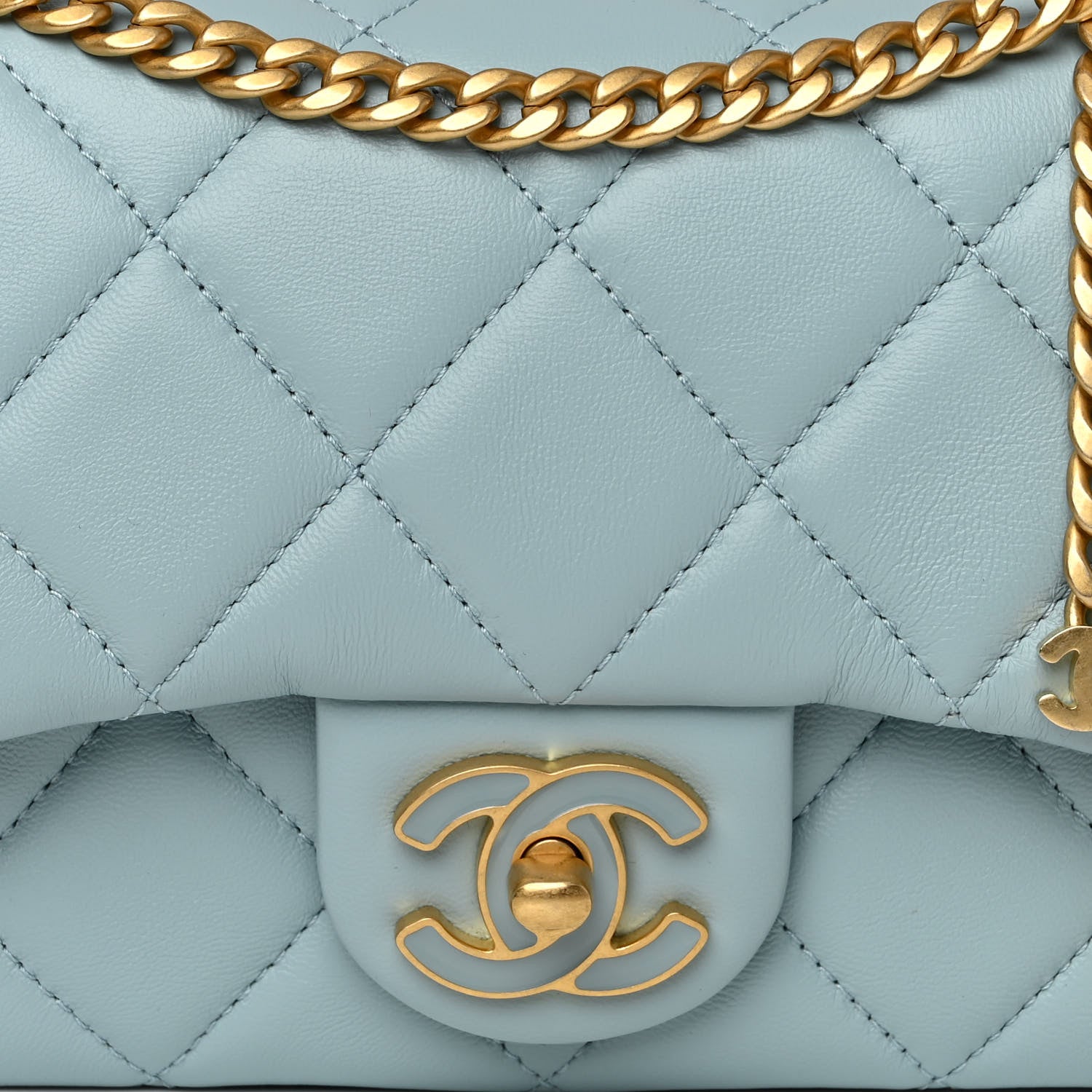 Chanel Lambskin Enamel Quilted Mini Pending CC Square Flap Light Blue 8 of 10