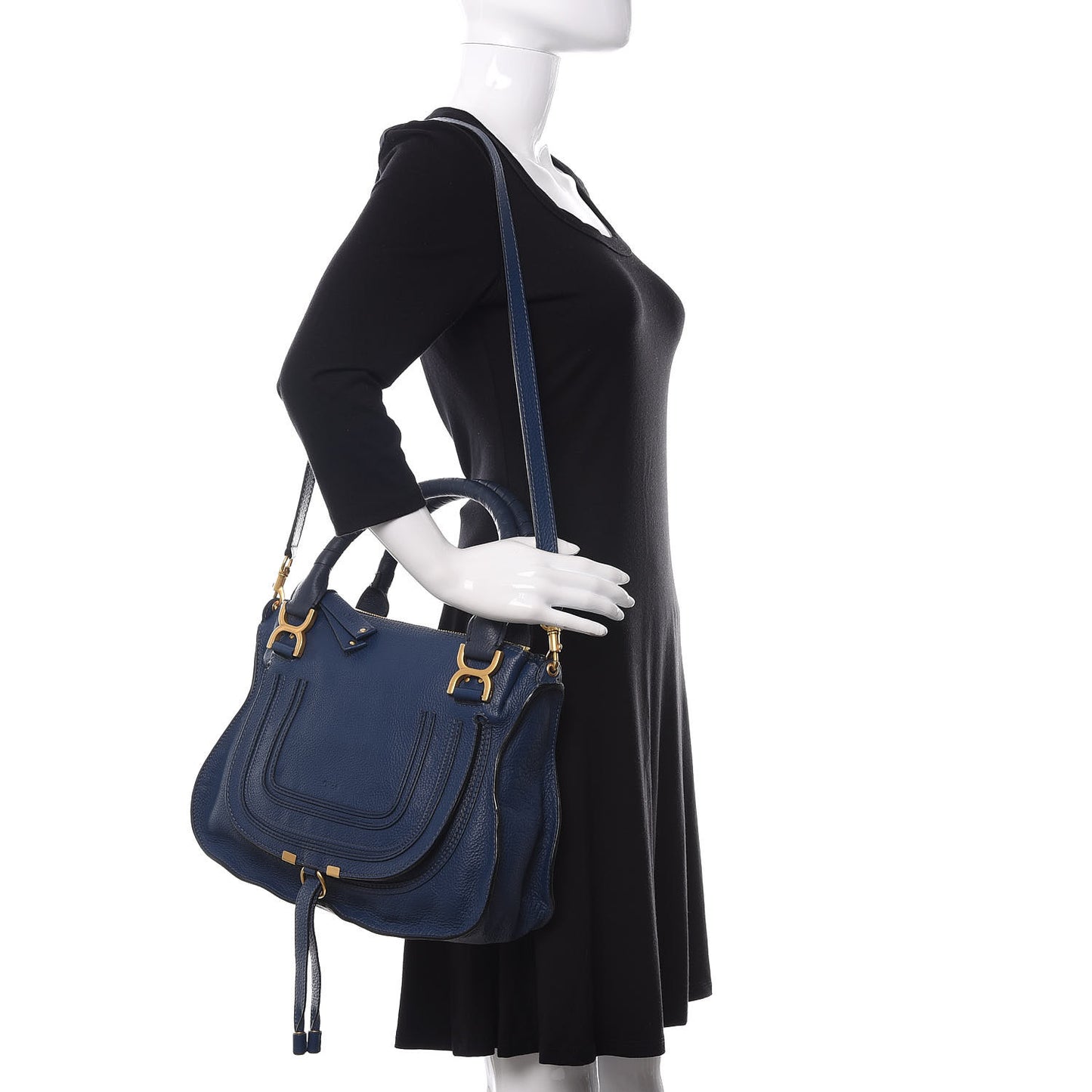 Calfskin Medium Marcie Satchel Royal Navy