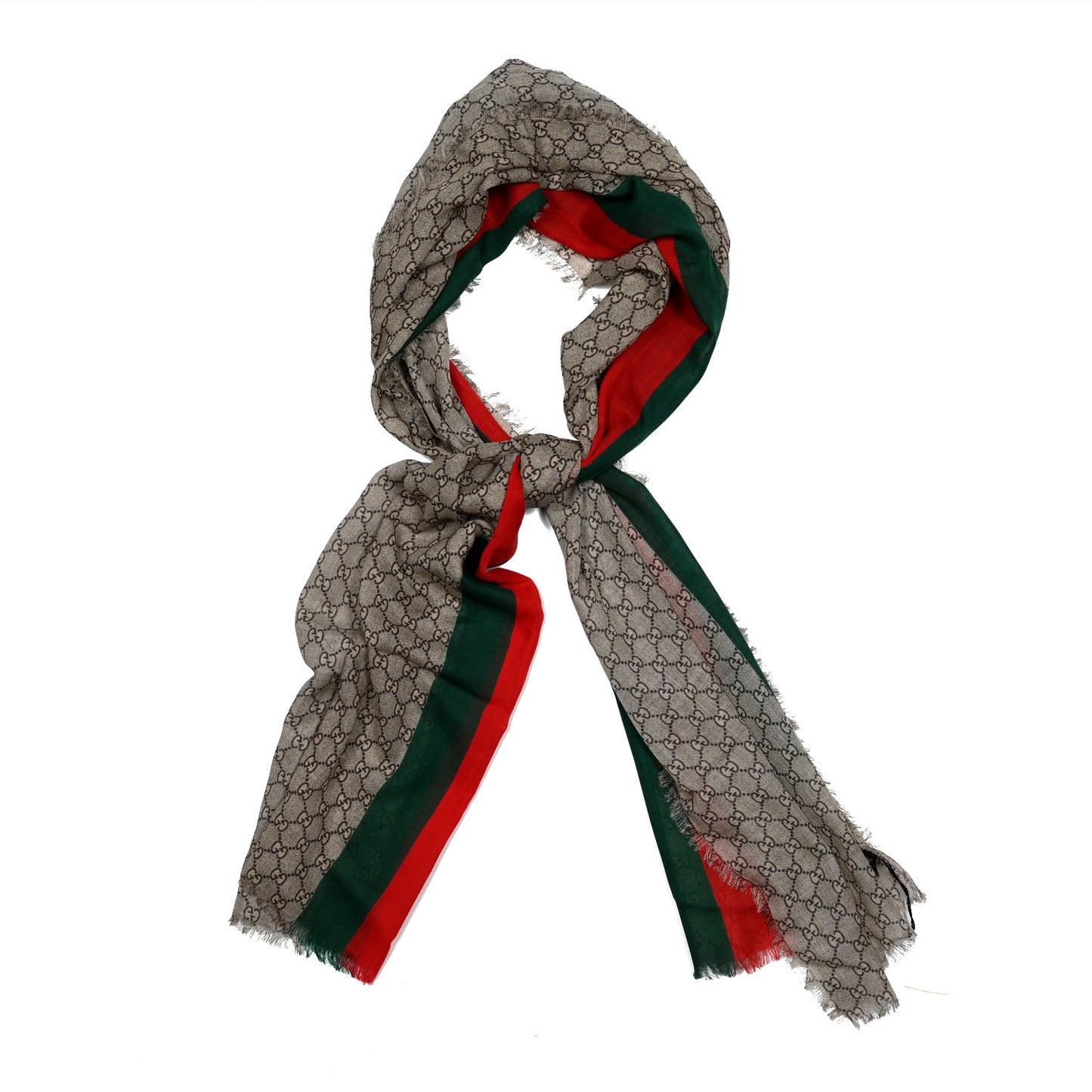 Wool GG Monogram Web Webole Scarf Beige Dark Green