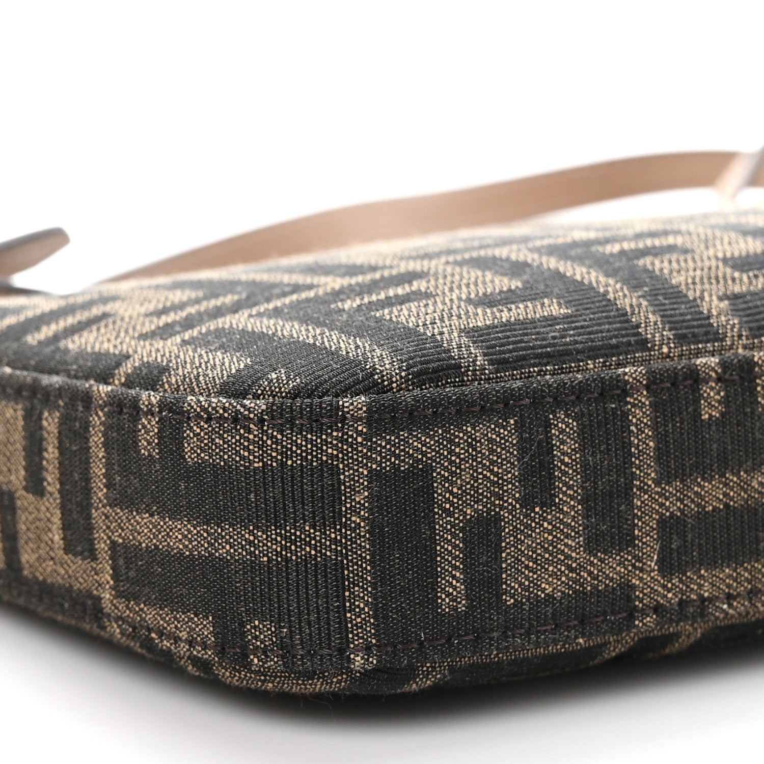 Fendi Fabric Jacquard Vitello Grace FF 1974 Baguette Pouch Tobacco Moro Sand 7 of 8