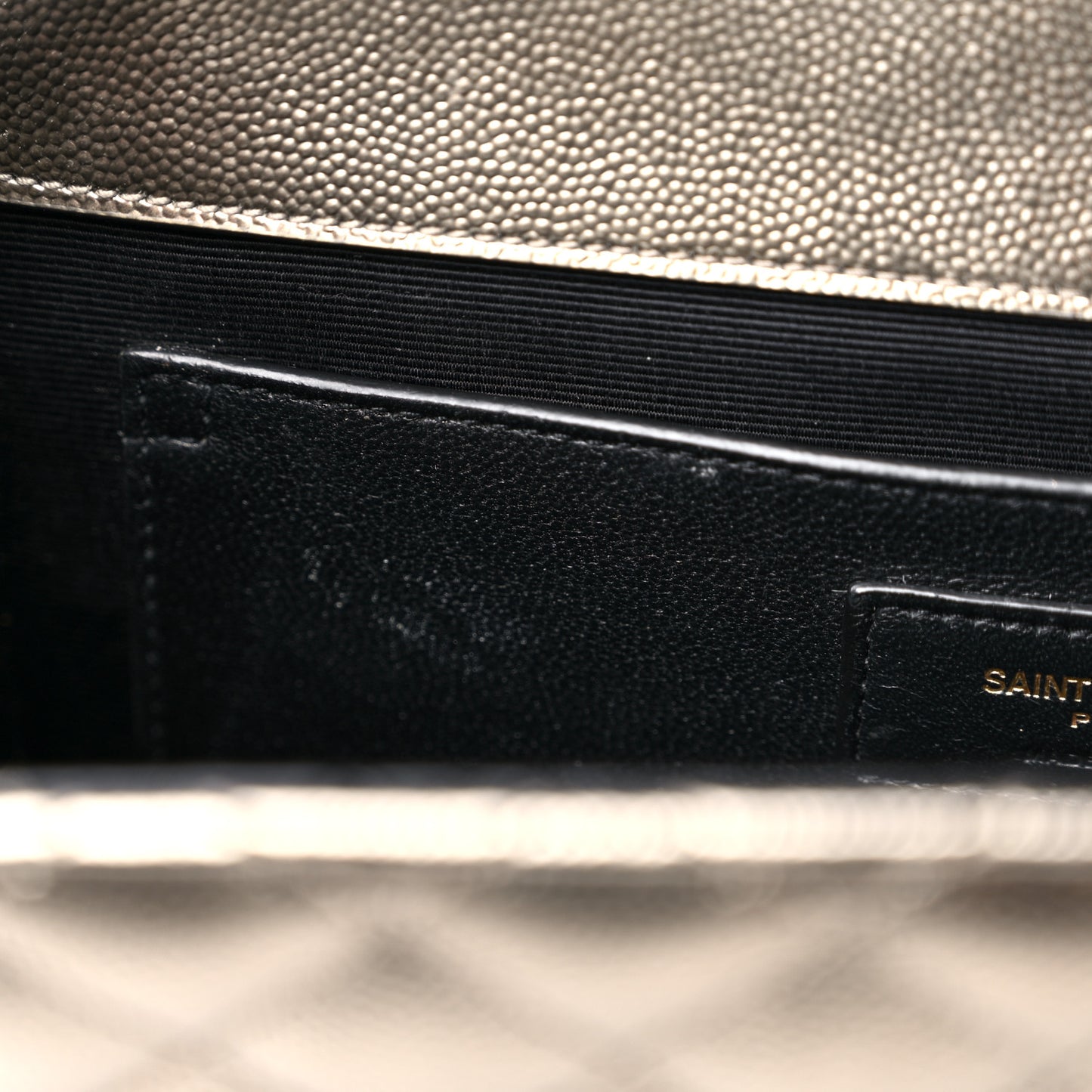 Metallic Grain De Poudre Textured Mixed Matelasse Triquilt Medium Monogram Satchel Piombo